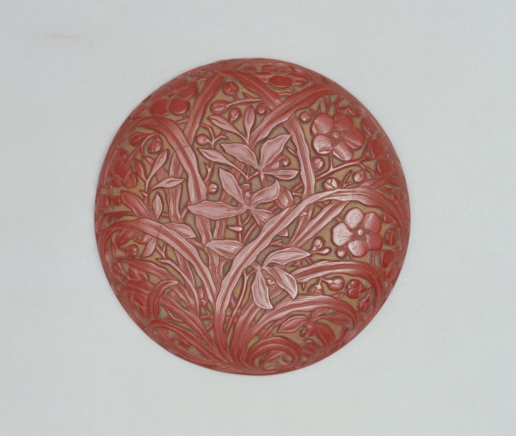 图片[2]-Round box with red plum and orchid patterns-China Archive